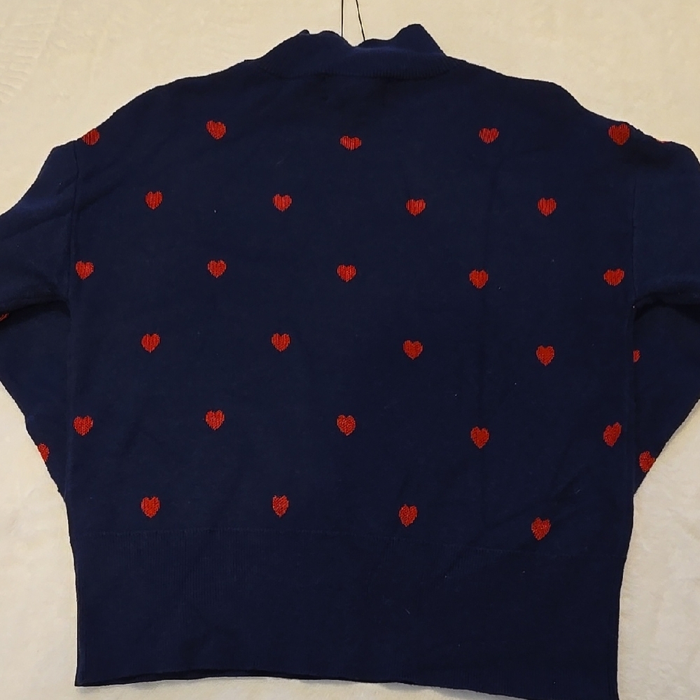 New Truth Navy Sweater with Red Hearts Size Small - Picture 4 of 5